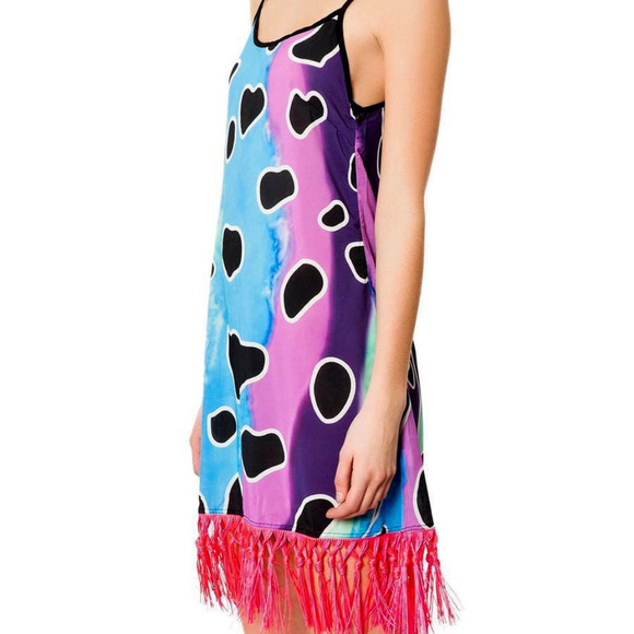 LeOPARD GLAM Watercolor Dye DRESS Pink FRINGE Hem - Picture 3 of 8